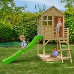 Buttercup Cottage Wooden Playhouse with Deck & 6ft Wavy Slide - FSC® certified