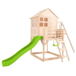 Buttercup Cottage Wooden Playhouse with Deck, Swing Arm & 6ft Wavy Slide - FSC® certified