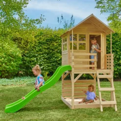 Buttercup Cottage Wooden Playhouse with Verandah, 6ft Wavy Slide and Deck - FSC® certified