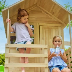 Buttercup Cottage Wooden Playhouse with Verandah, 6ft Wavy Slide, Swing Arm and Deck - FSC® certified