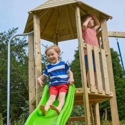 Castlewood climbing frame with Double Wooden Swing Arm & 1.8m Wavy Slide - FSC® certified