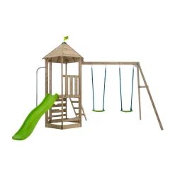 Castlewood climbing frame with Double Wooden Swing Arm & 1.8m Wavy Slide - FSC® certified