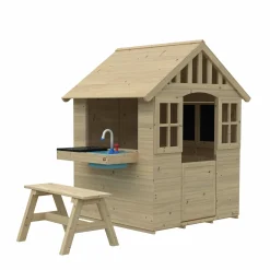 Dandelion Cottage Playhouse with Mud Kitchen, Table & Bench and Shutters - FSC® certified