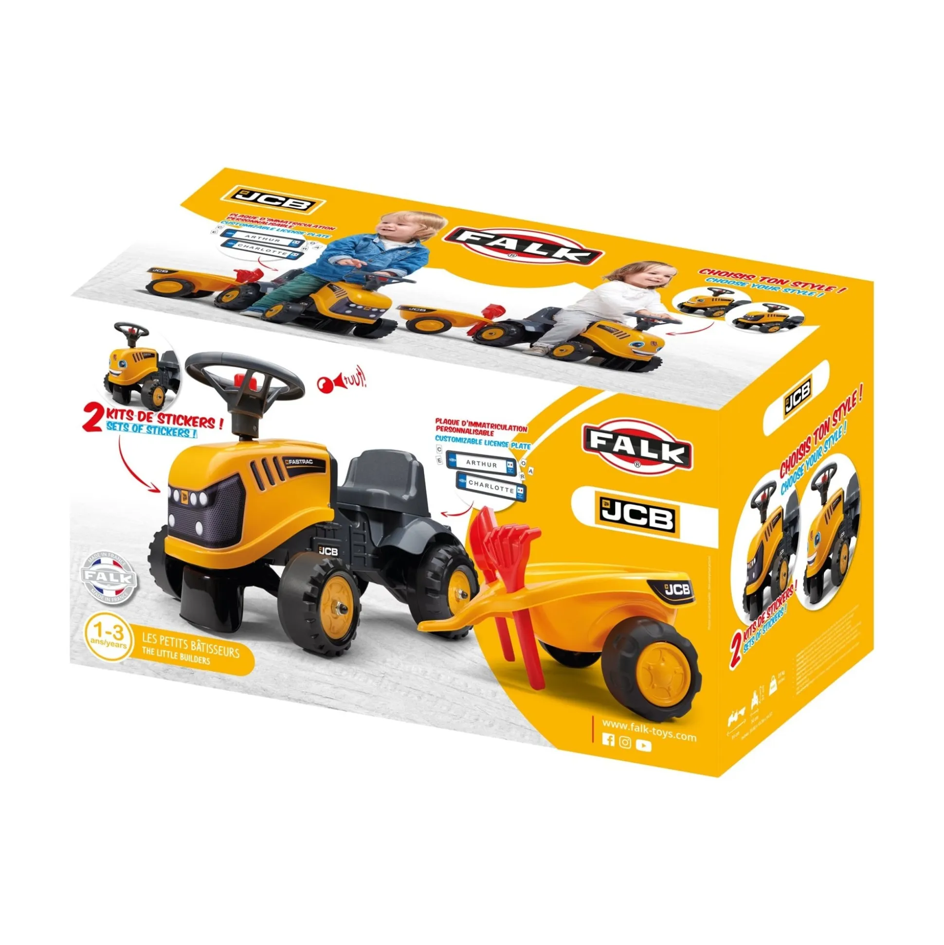 Falk Baby JCB Ride-On Tractor with Trailer, Rake & Shovel