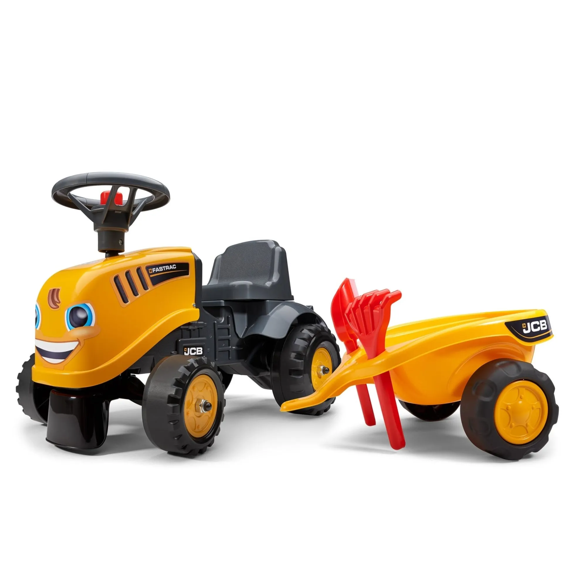Falk Baby JCB Ride-On Tractor with Trailer, Rake & Shovel