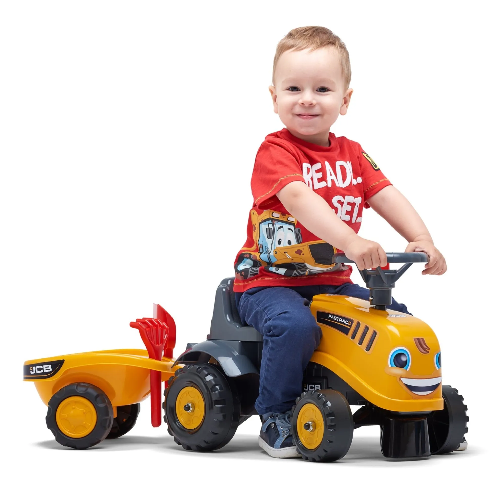 Falk Baby JCB Ride-On Tractor with Trailer, Rake & Shovel