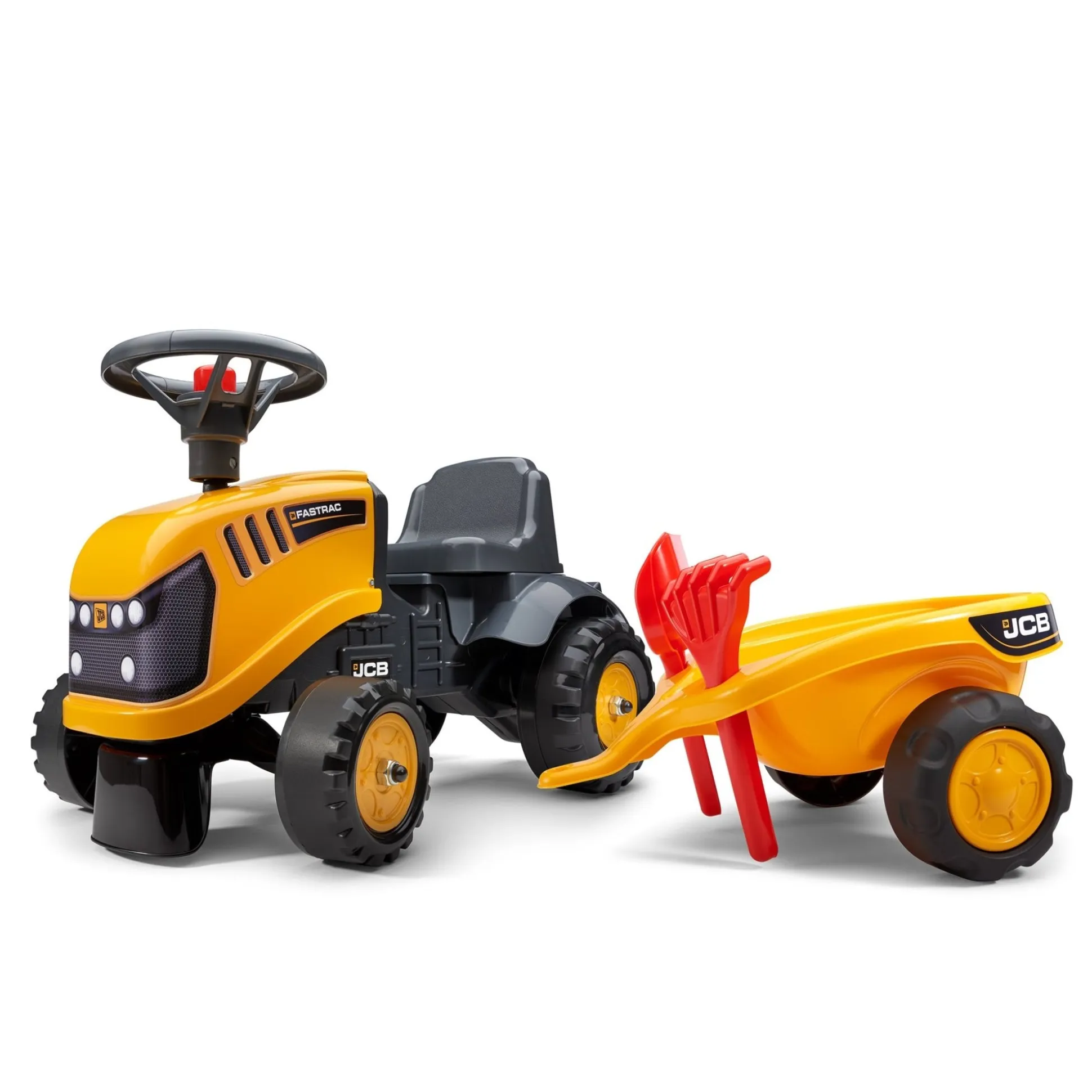 Falk Baby JCB Ride-On Tractor with Trailer, Rake & Shovel