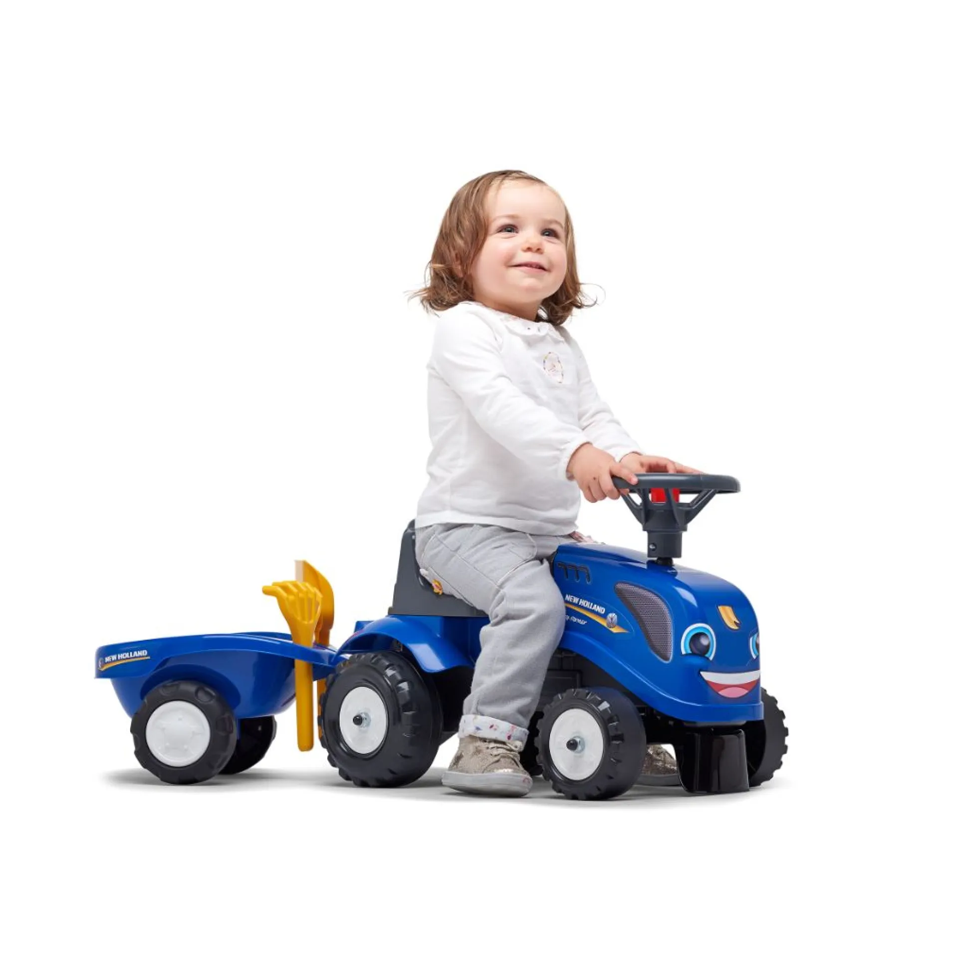 Falk New Holland Ride-on Tractor with Trailer, Rake & Shovel