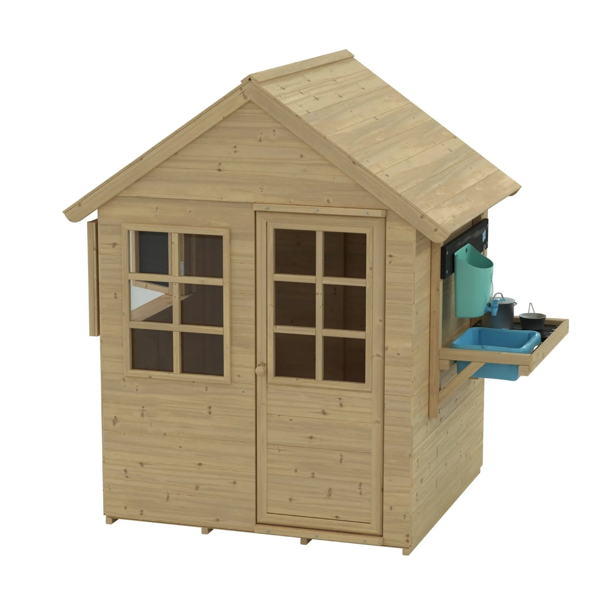 Foxglove Cottage Playhouse with Early Fun Mud Kitchen Accessory and Shutters - FSC® certified