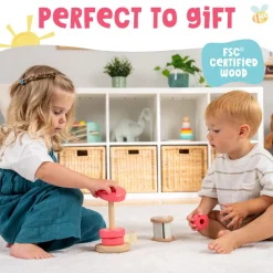 Grow with Peppa Pig Wooden Roller Rattle and Topple Tower Set