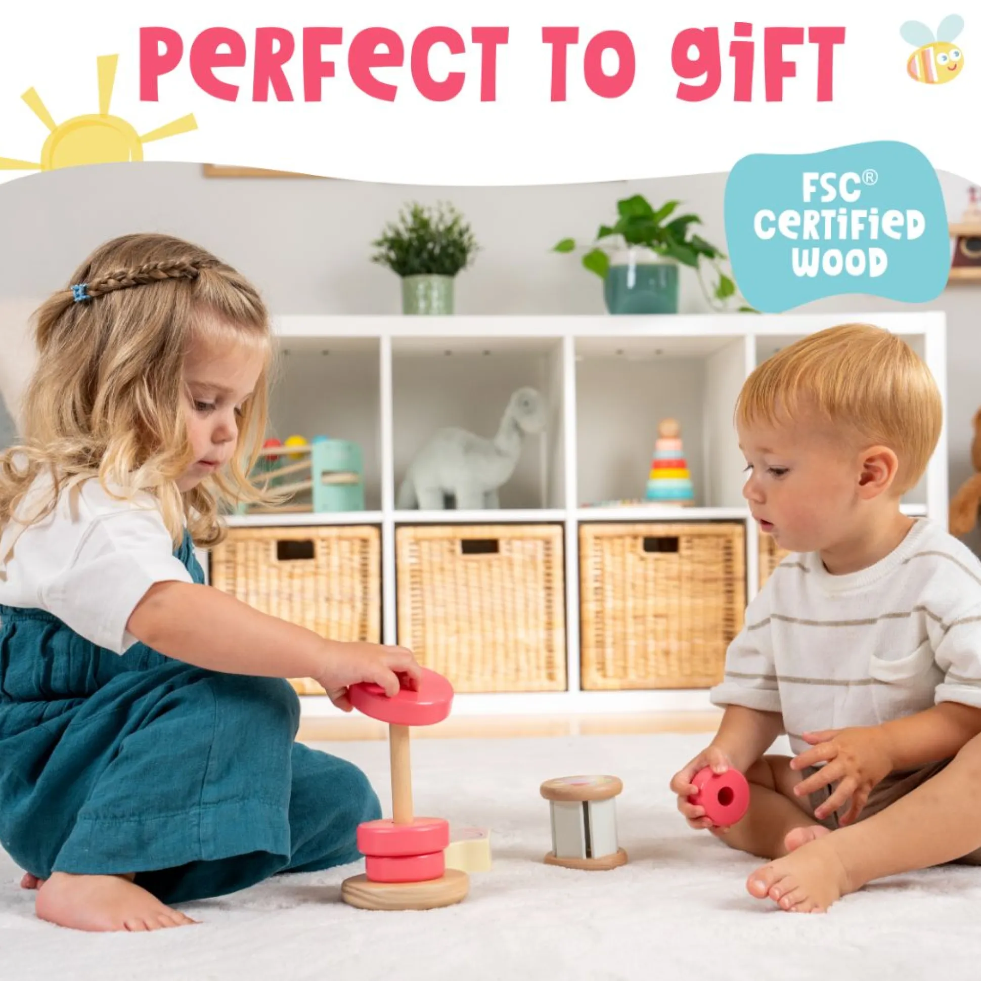 Grow with Peppa Pig Wooden Roller Rattle and Topple Tower Set