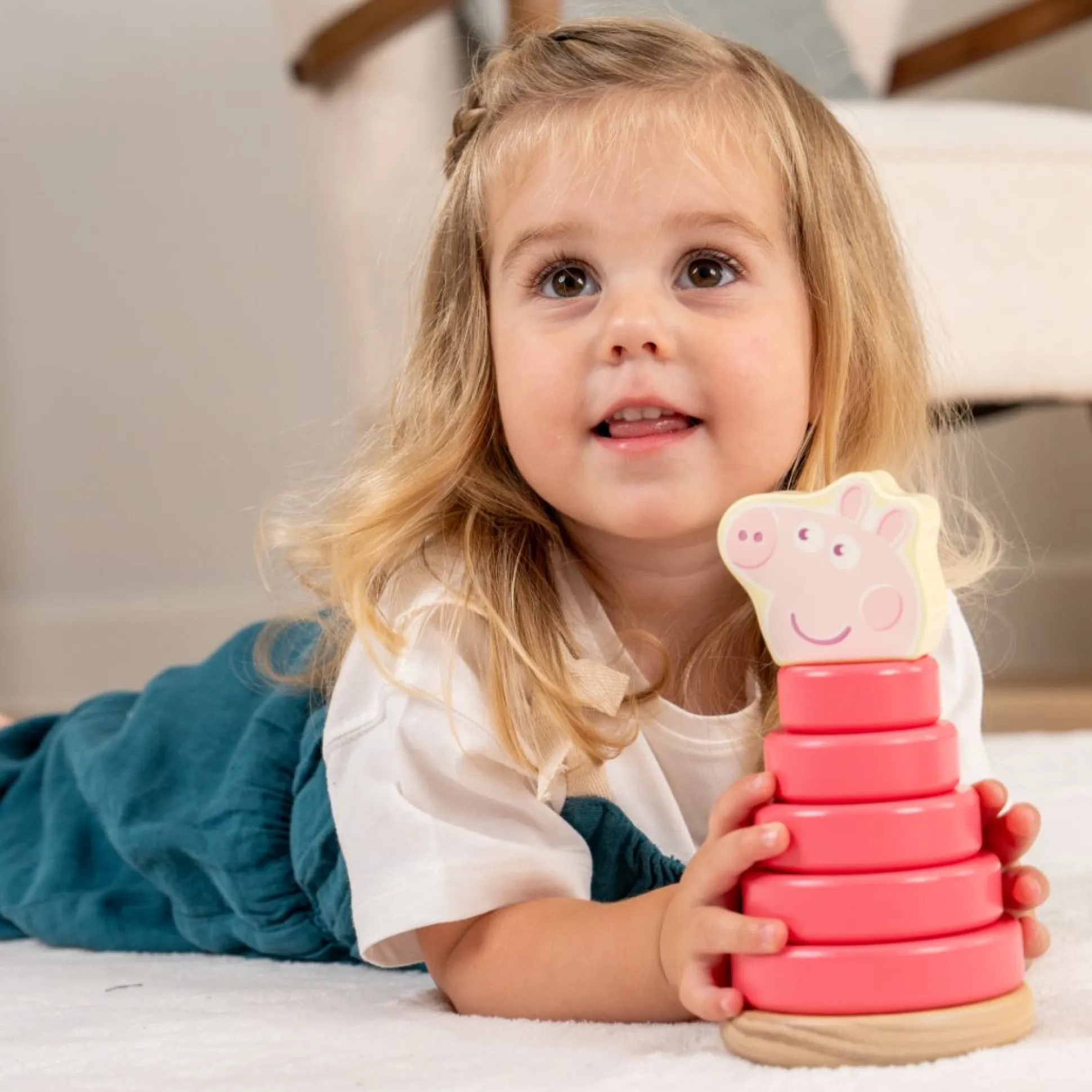 Grow with Peppa Pig Wooden Roller Rattle and Topple Tower Set