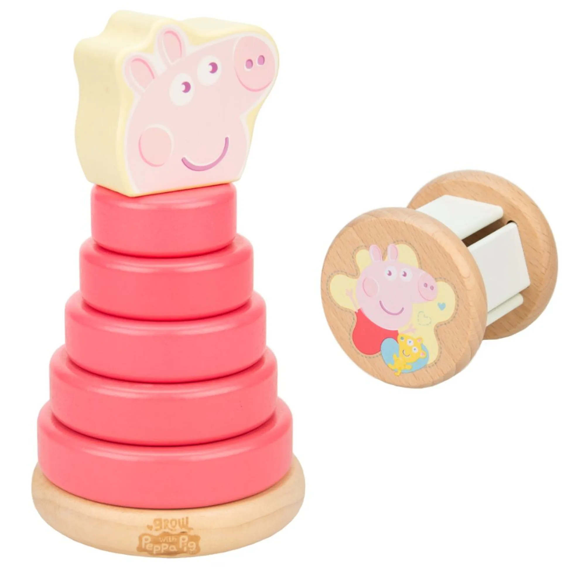 Grow with Peppa Pig Wooden Roller Rattle and Topple Tower Set