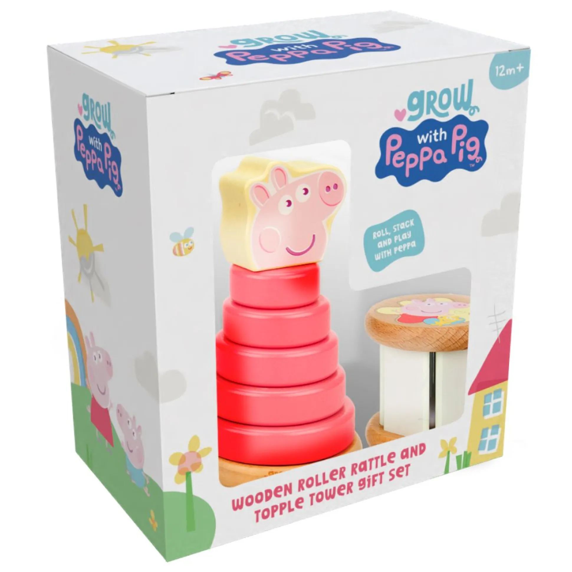 Grow with Peppa Pig Wooden Roller Rattle and Topple Tower Set