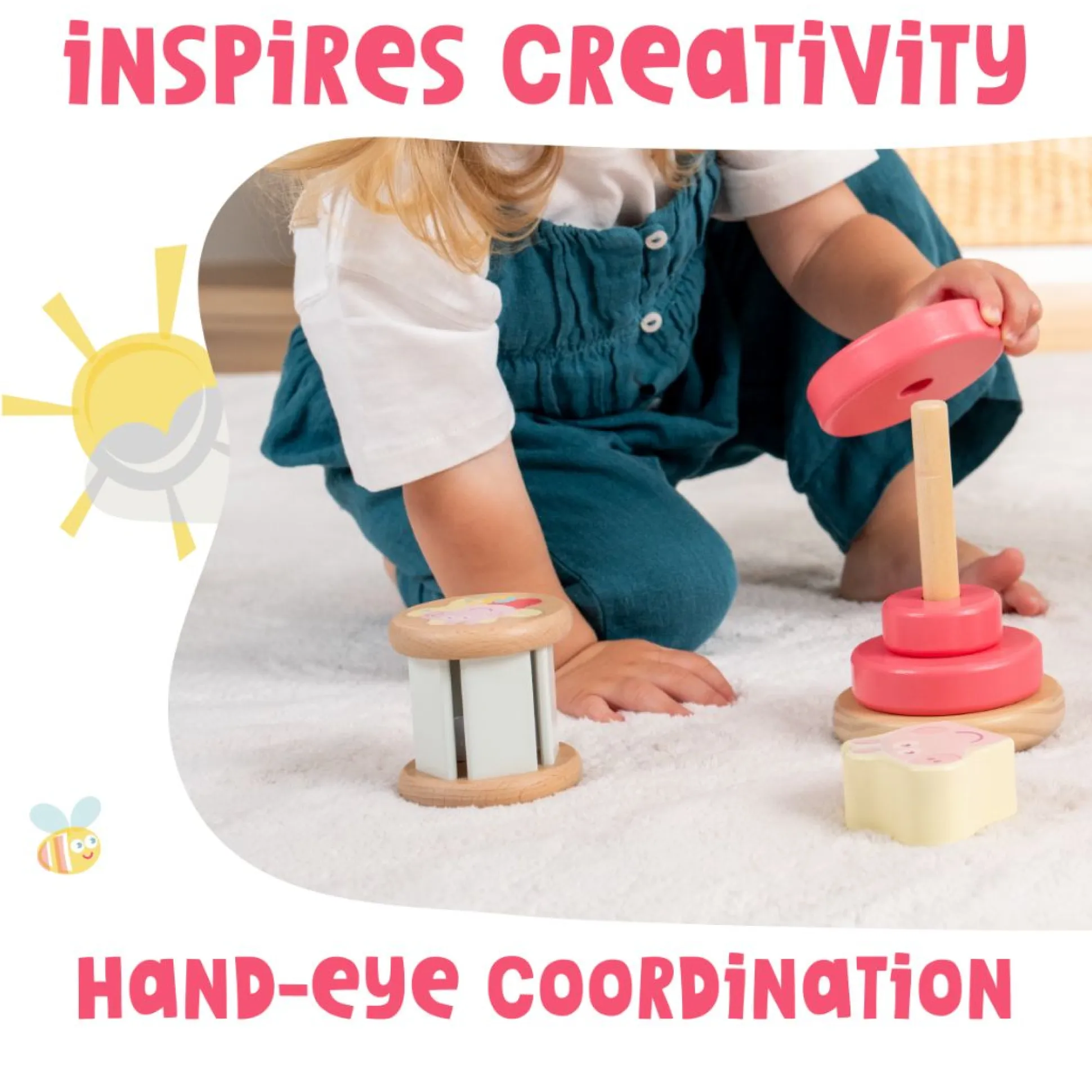 Grow with Peppa Pig Wooden Roller Rattle and Topple Tower Set