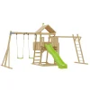 Kingswood wooden climbing frame with climbing bridge, 2 Roped swing seats & Ripple Slide - FSC® certified