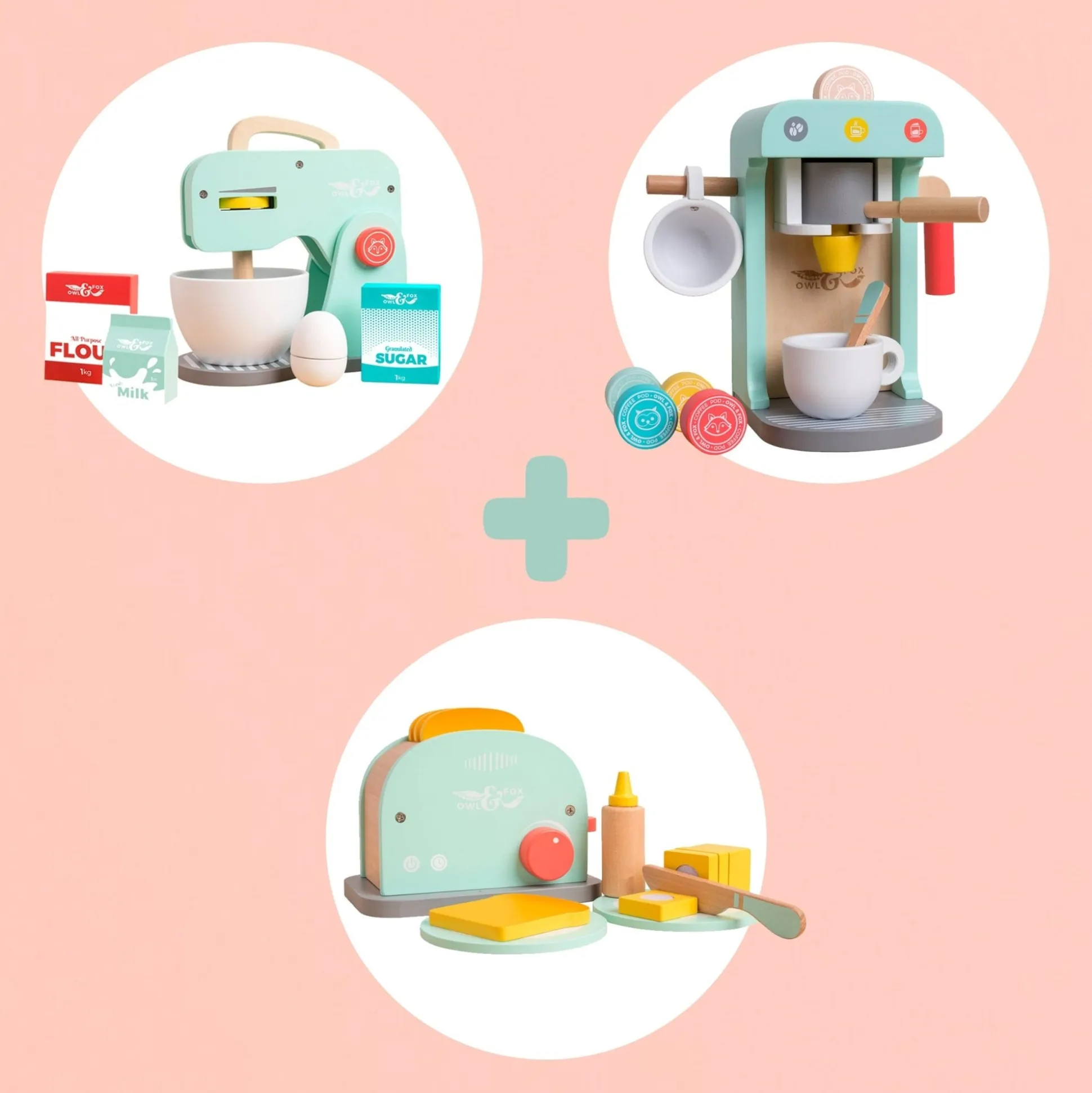 Owl & Fox Wooden Baking Set, Toaster Set & Coffee Machine - FSC® certified