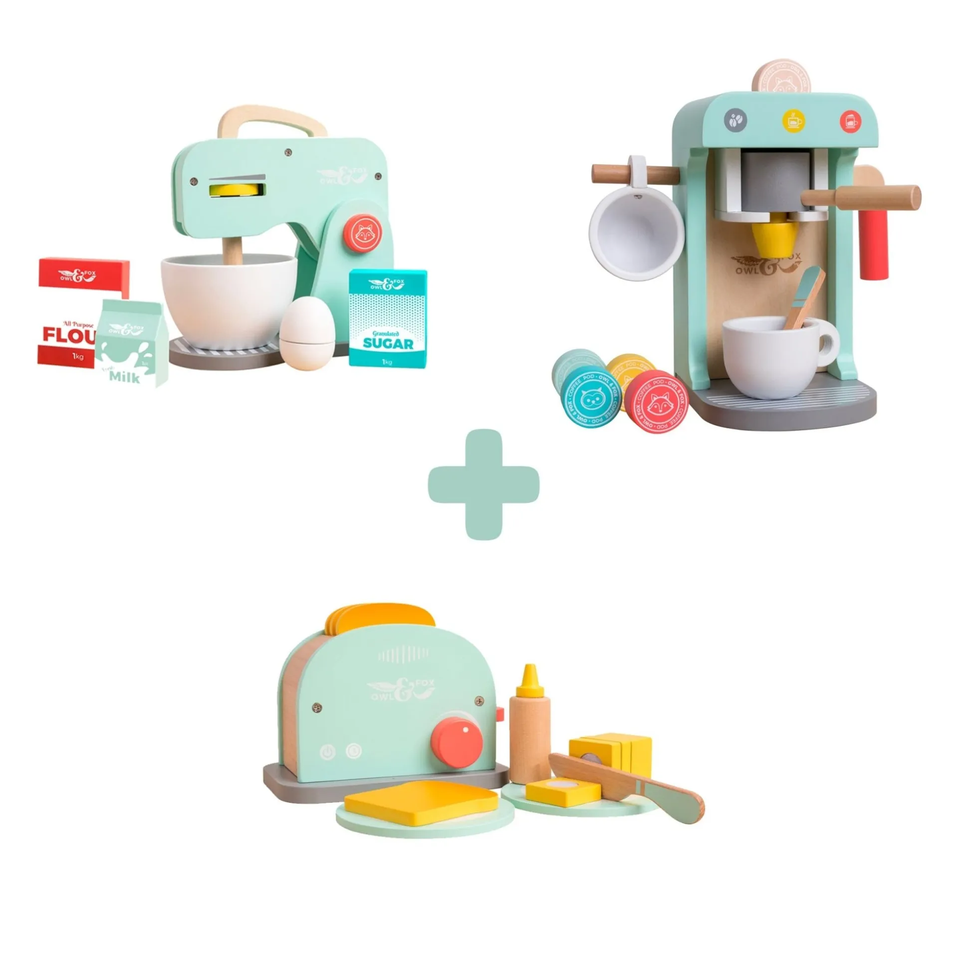 Owl & Fox Wooden Baking Set, Toaster Set & Coffee Machine - FSC® certified