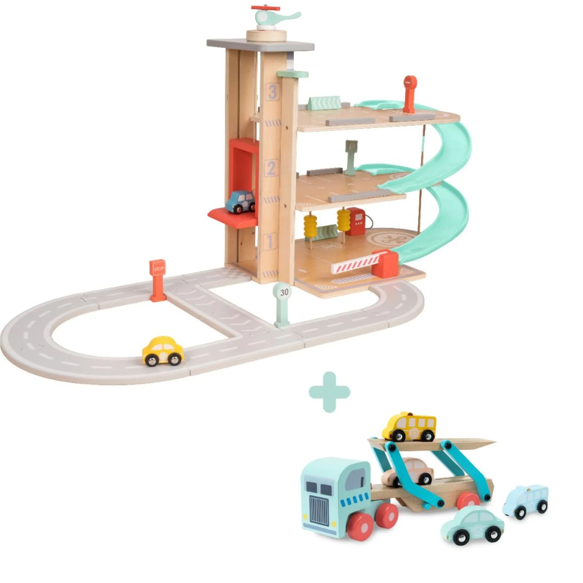 Owl & Fox Wooden Multi-storey Garage with Vehicle Transporter - FSC® certified