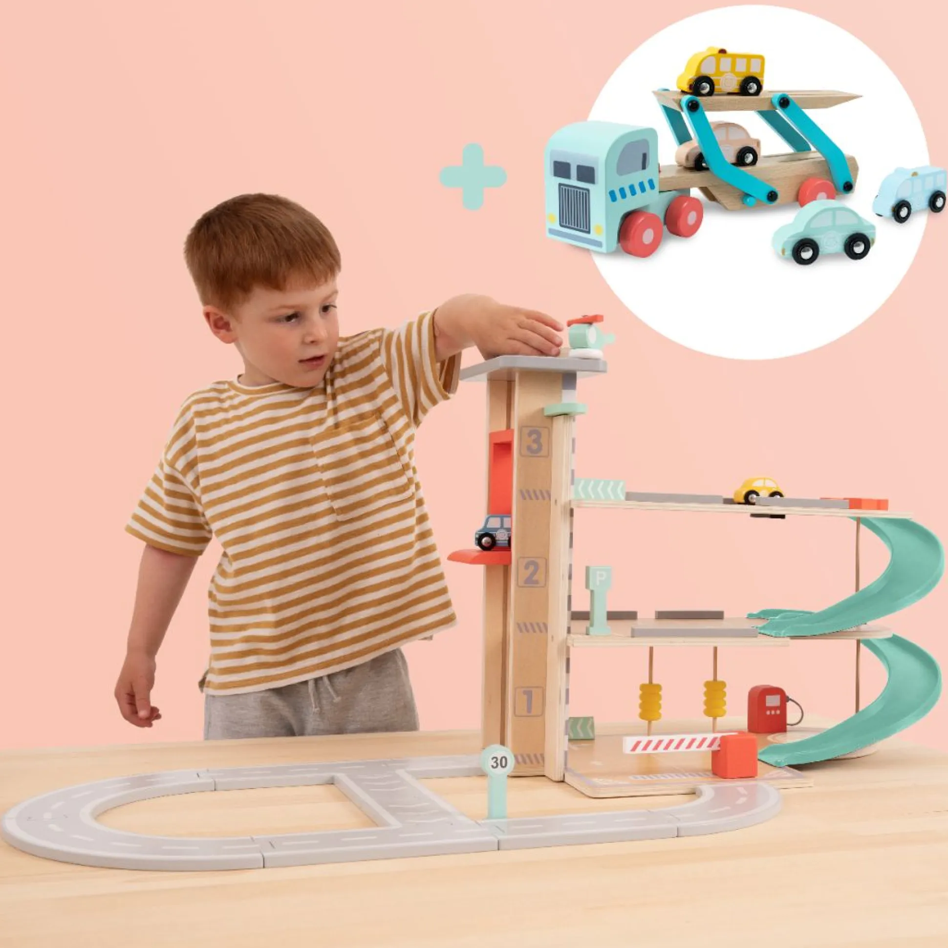 Owl & Fox Wooden Multi-storey Garage with Vehicle Transporter - FSC® certified