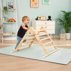 The Energetic Play Pack: TP Active-Tots Pikler Style Wooden Climbing Triangle with Owl & Fox Hammer Bench and Owl & Fox Xylophone
