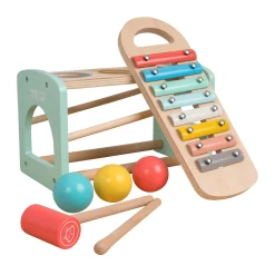 The Energetic Play Pack: TP Active-Tots Pikler Style Wooden Climbing Triangle with Owl & Fox Hammer Bench and Owl & Fox Xylophone