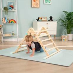 The Energetic Play Pack: TP Active-Tots Pikler Style Wooden Climbing Triangle with Owl & Fox Hammer Bench and Owl & Fox Xylophone