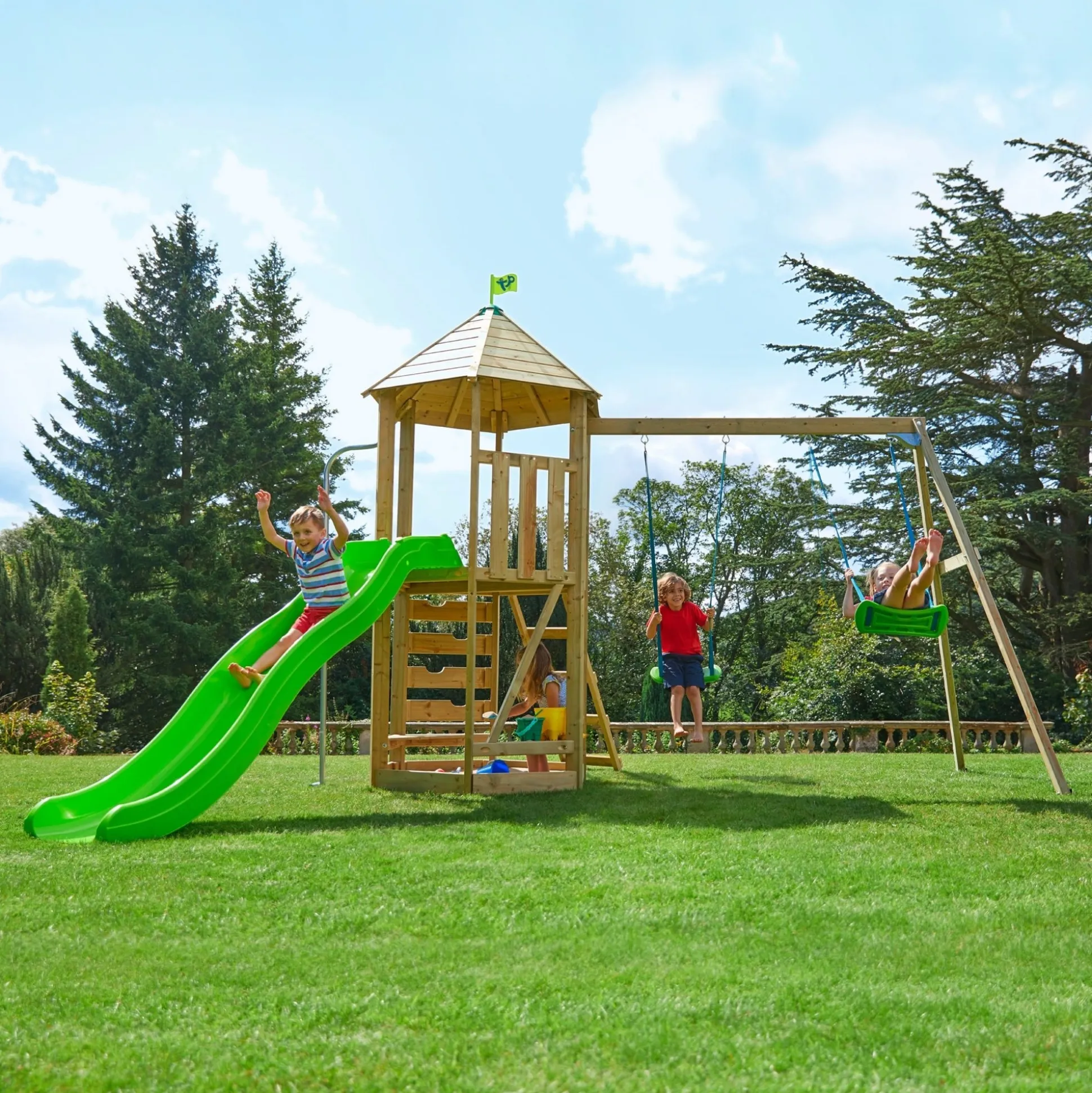 TP Castlewood Beeston Wooden Climbing Frame with Swing Set & Slide - FSC® certified