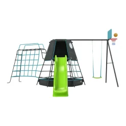 TP Explorer Metal Climbing Frame Black Edition, Ripple Slide, Swing Arm, Monkey Bridge & Basketball Hoop