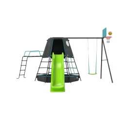 TP Explorer Metal Climbing Frame Black Edition, Ripple Slide, Swing Arm, Jungle Run & Basketball Hoop