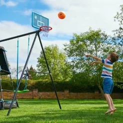 TP Explorer Metal Climbing Frame Black Edition, Ripple Slide, Swing Arm, Jungle Run & Basketball Hoop
