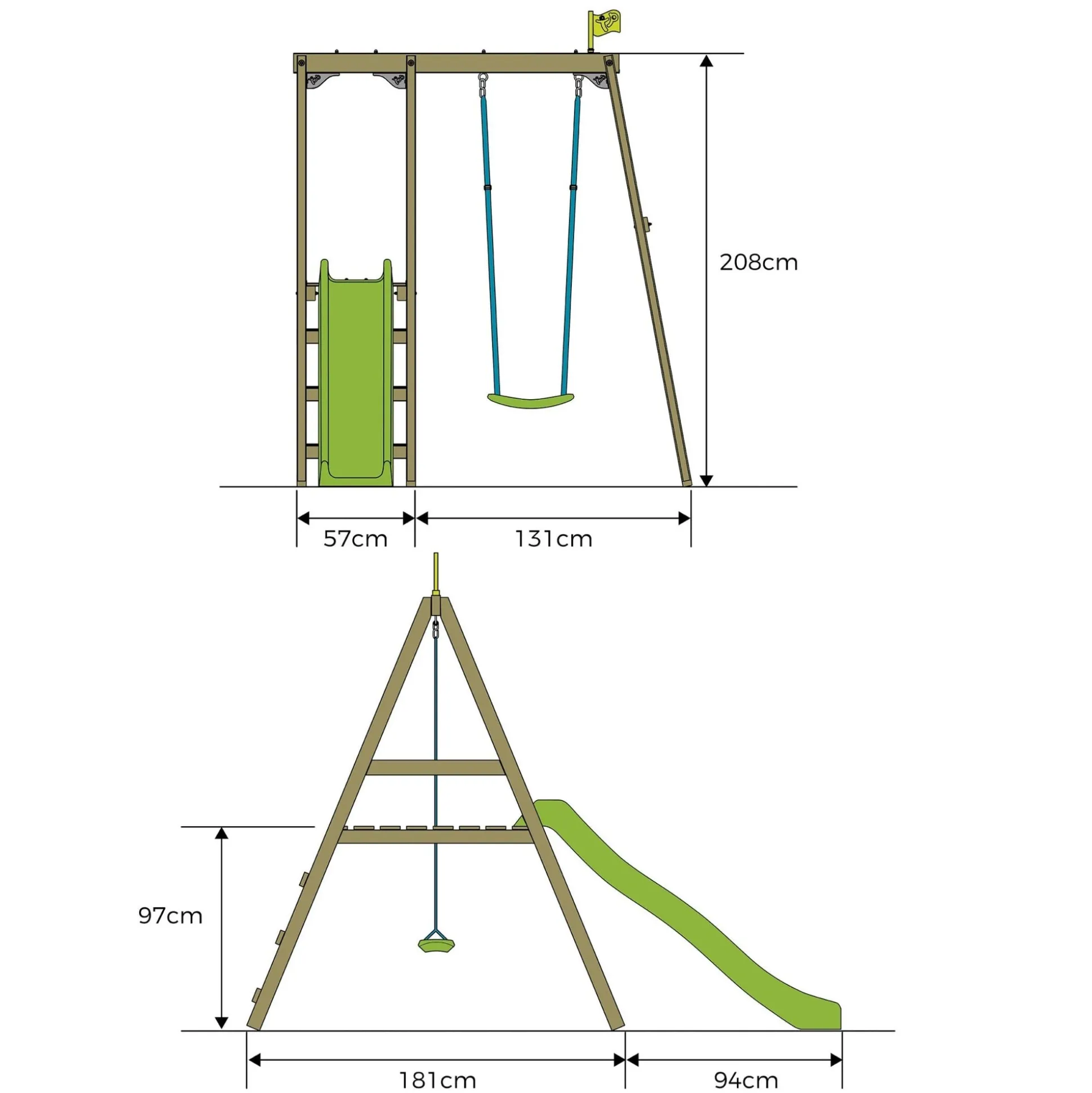 TP Forest Multiplay Single Wooden Swing & Slide Set - FSC® certified