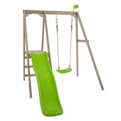 TP Forest Multiplay Single Wooden Swing Set with Roped Rapide Seat & Slide - FSC® certified