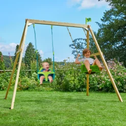 TP Forest Wooden Double Swing with Quadpod and Roped Rapide Seats - FSC® certified