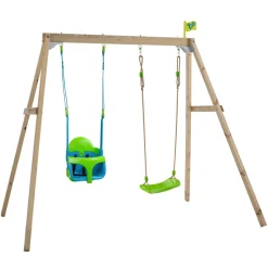 TP Forest Wooden Double Swing with Quadpod and Roped Rapide Seats - FSC® certified