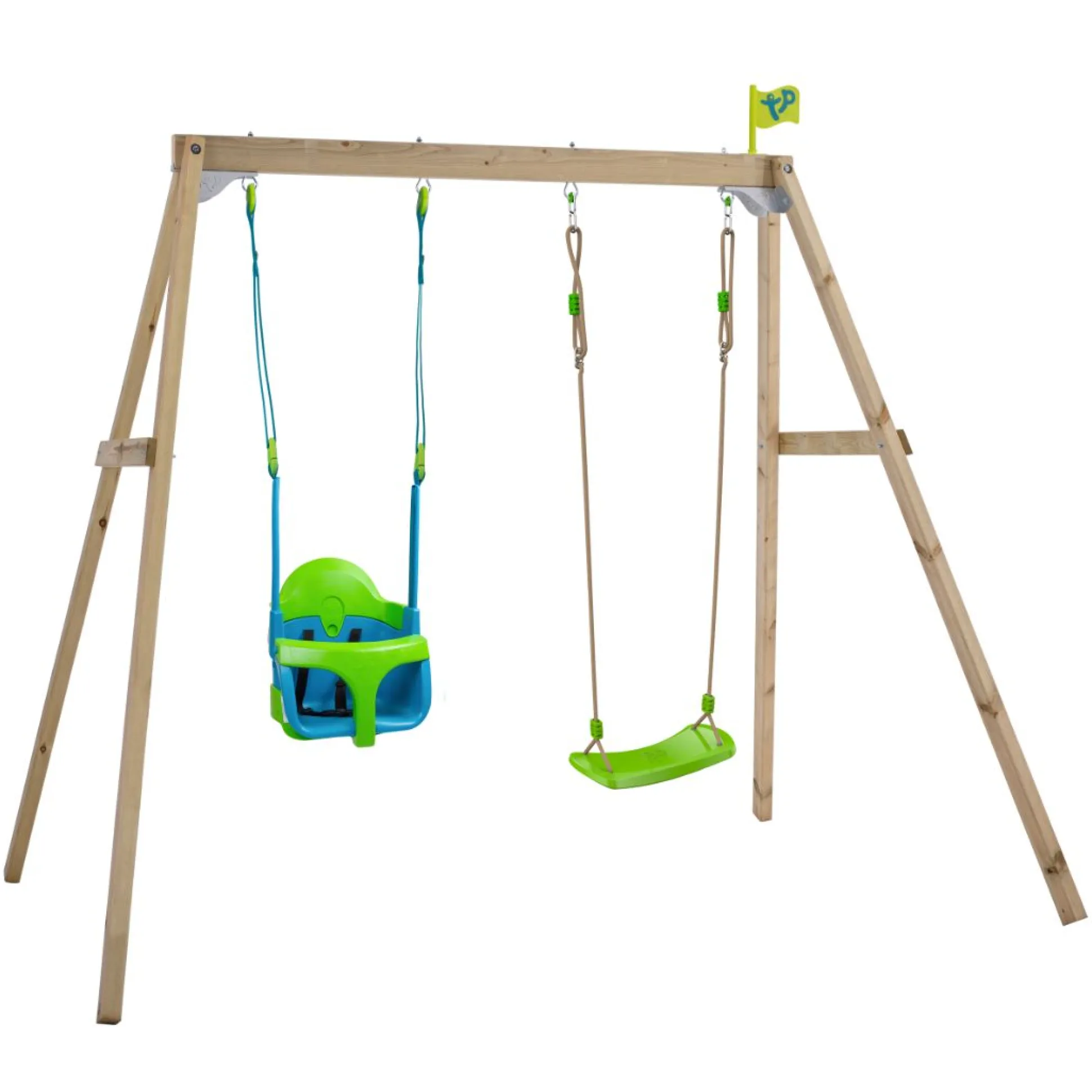 TP Forest Wooden Double Swing with Quadpod and Roped Rapide Seats - FSC® certified