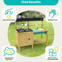 TP Junior Chef Wooden Mud Kitchen with Working Tap & Sink - FSC® certified