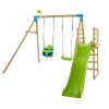 TP Kite Wooden Double Swing Set with Quadpod, Roped Rapide Seat and 8ft Slide