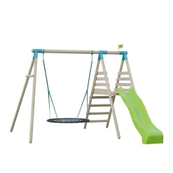 TP Knightswood Double & Deck Wooden Swing Set With Giant Nest Swing