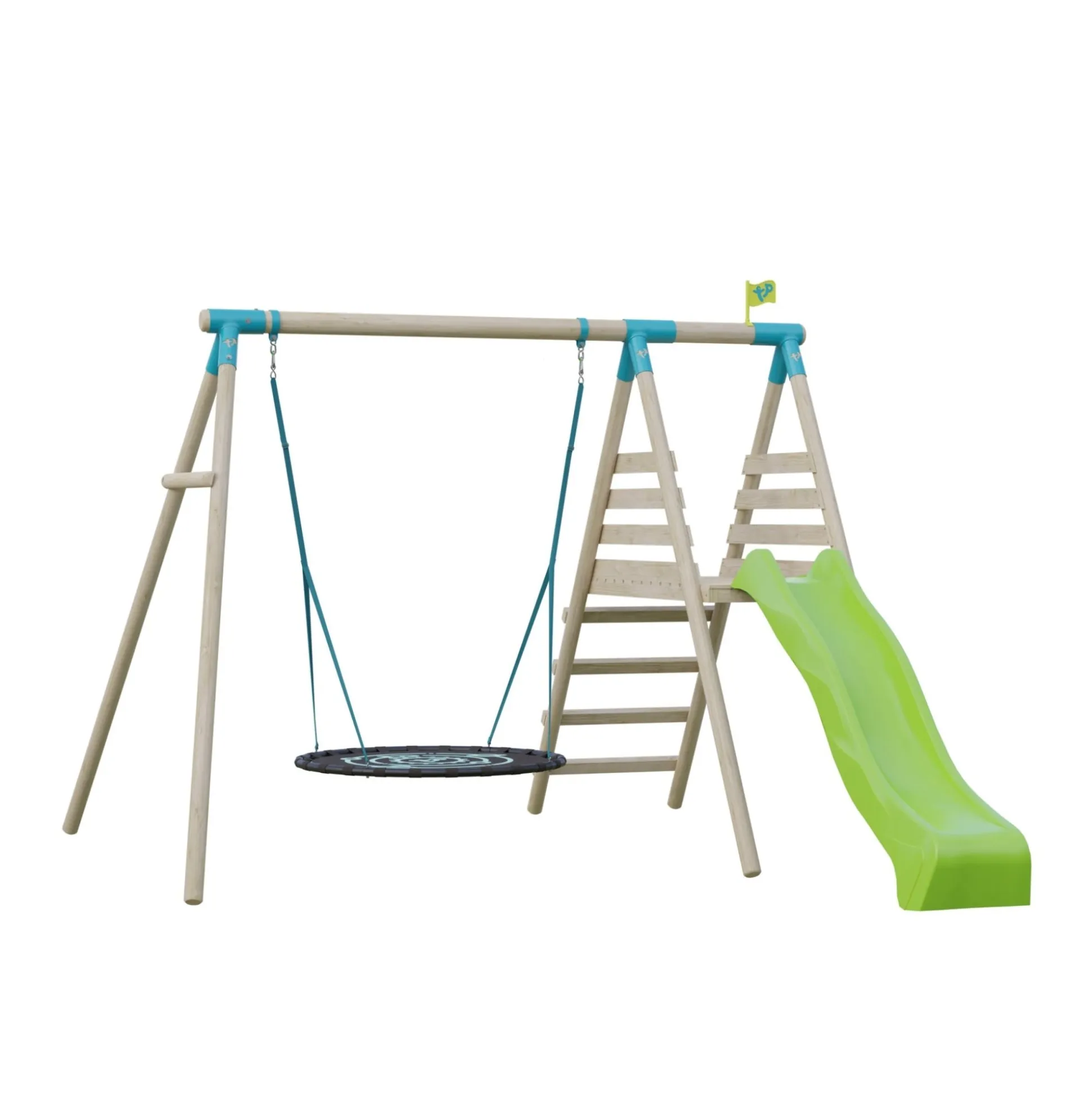 TP Knightswood Double & Deck Wooden Swing Set With Giant Nest Swing