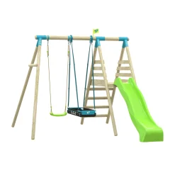 TP Knightswood Double Wooden Swing & Slide with Rapide Seat & Pirate Boat Seat