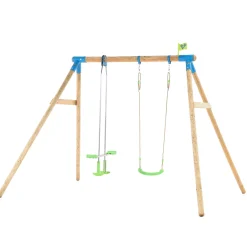 TP Knightswood Double Wooden Swing Set With Glide Ride