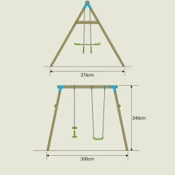 TP Knightswood Double Wooden Swing Set With Glide Ride