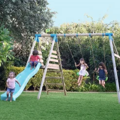 TP Knightswood Double Wooden Swing & Slide Set