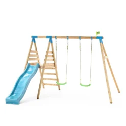 TP Knightswood Double Wooden Swing & Slide Set