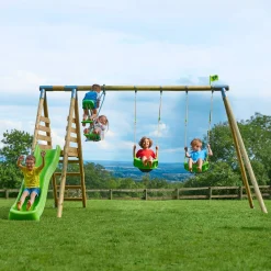 TP Knightswood Triple Wooden Swing & 8ft Slide Set