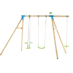 TP Knightswood Triple Wooden Swing Set With Glide Ride And Button Seat