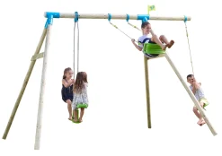 TP Knightswood Triple Wooden Swing Set With Glide Ride And Button Seat