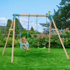 TP Sherwood Wooden Double Swing with Roped Rapide Seat & Bluey Quadpod Seat - PEFC certified