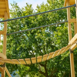 TP Skywood Wooden Climbing Frame with Extra Play Tower, Sky Deck, Skyline with Flying Fox, Monkey Bars, Single Swing Arm & Slide - FSC® certified